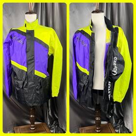 Belstaff A2747 Vtg Dry Rain Jacket Nylon Moto Retro Purple Neon Storage Fanny Bag Sz L