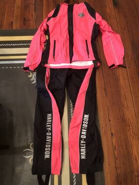97247-14vw Harley Davidson Pink Black Rain Suit Hi Vis Motorcycle Riding Gear Women Size S
