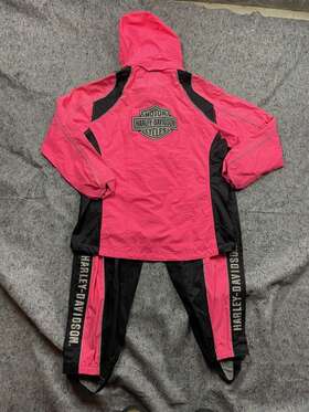 Harley-davidson 98028-09vw Rain Suit/gear Xl 1x Pink Black Jacket Bibs Pants Reflective