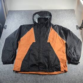 Harley-davidson 98246-06vm Harley-davidson Wind Rain Jacket Xl Black Orange Hooded Lightweight With Stow Pouch
