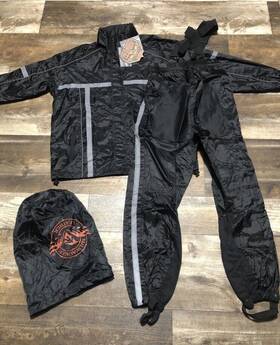 Milwaukee Riders 226001155222 Mens Black Hooded Two-piece Motorcycle Rain Suit Milwaukee Riders 226001155222 Mens Black Hooded Two-piece Motorcycle Rain Suit
