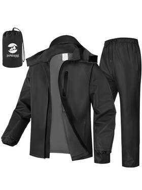 Saphirose Suit-866 Mens Waterproof Rain Suit 2pcs/set Packable X-large Black
