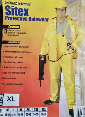 76515 Sitex 791079124536 Yellow Rain Suit 3 Piece Size Xl 46/48 #76515 Pvc Poly Protective Gear