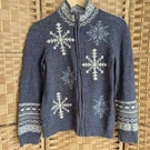Vtg Fair Isle Blue White Snowflake Zip Front Cardigan Sweater Women Ski Lodge. Fixed Price $24.01.