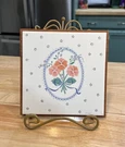 Vintage Hmk Hallmark Trivet Pot Holder Floral Ceramic Wood Country. Fixed Price $10.00.