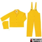 3 Piece Safety Rain Suit Yellow Jacket With Detachable Hood And Overalls. Fixed Price $19.95.