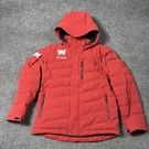 Sync Ski Jacket Mens Medium Red Hooded Down Insulated Wilmot Team Logo. Fixed Price $179.99.