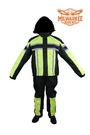 Men's Motorcycle Two-piece Black/fluorescent Textile Rain Suit W/ Hood & Pockets. Fixed Price $108.99.